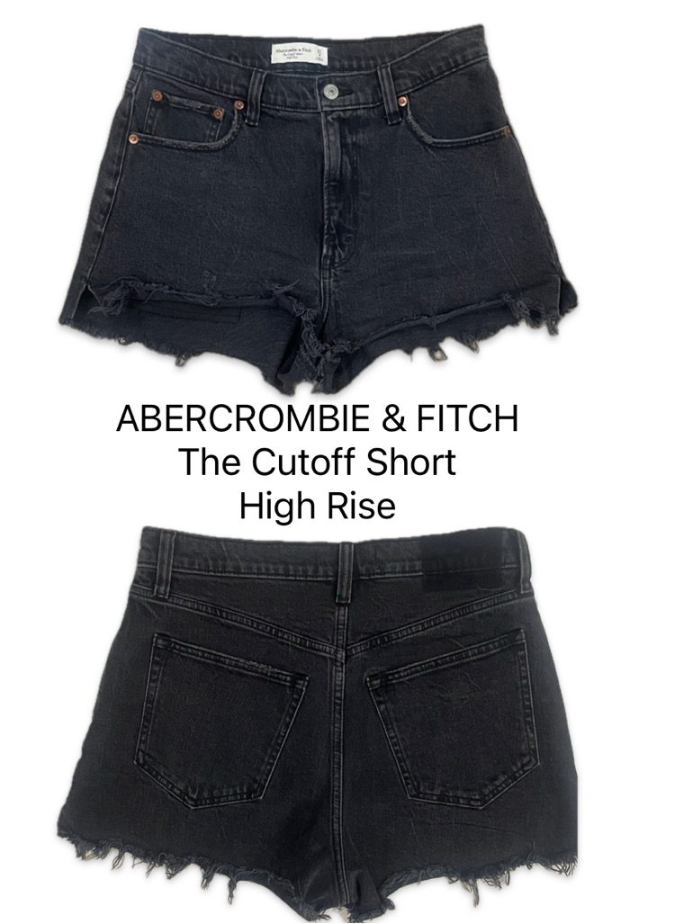 Abercrombie & Fitch High Rise Washed Black Frayed Denim Shorts Distressed 27